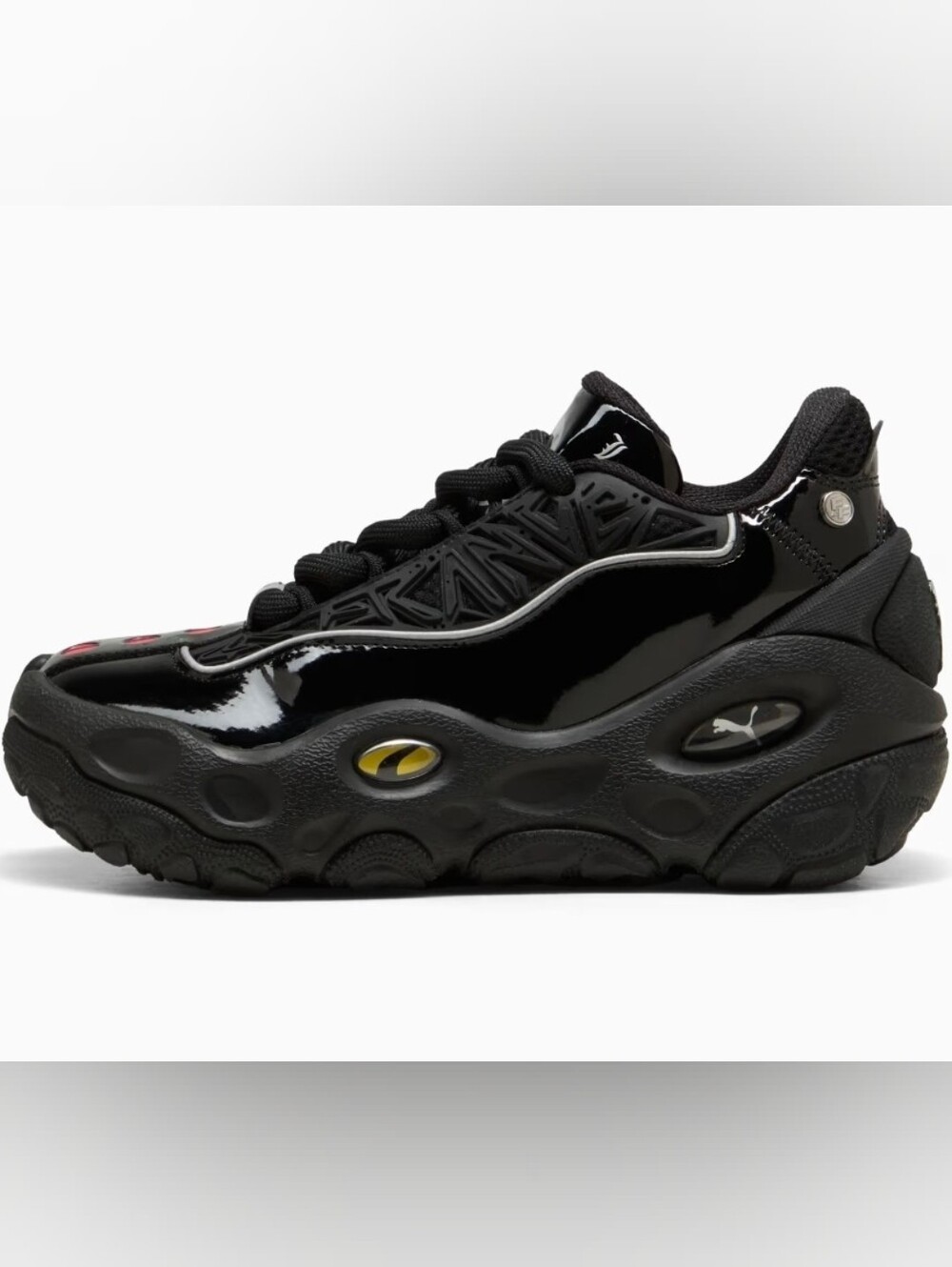 Puma Men’s Black Patent Low-Top Sneaker with Yellow Accents
